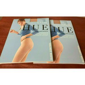 HUE AGE DIFIANCE Womens Nylons Control Top Tan & Natural Size 2 Set of 2 NWT